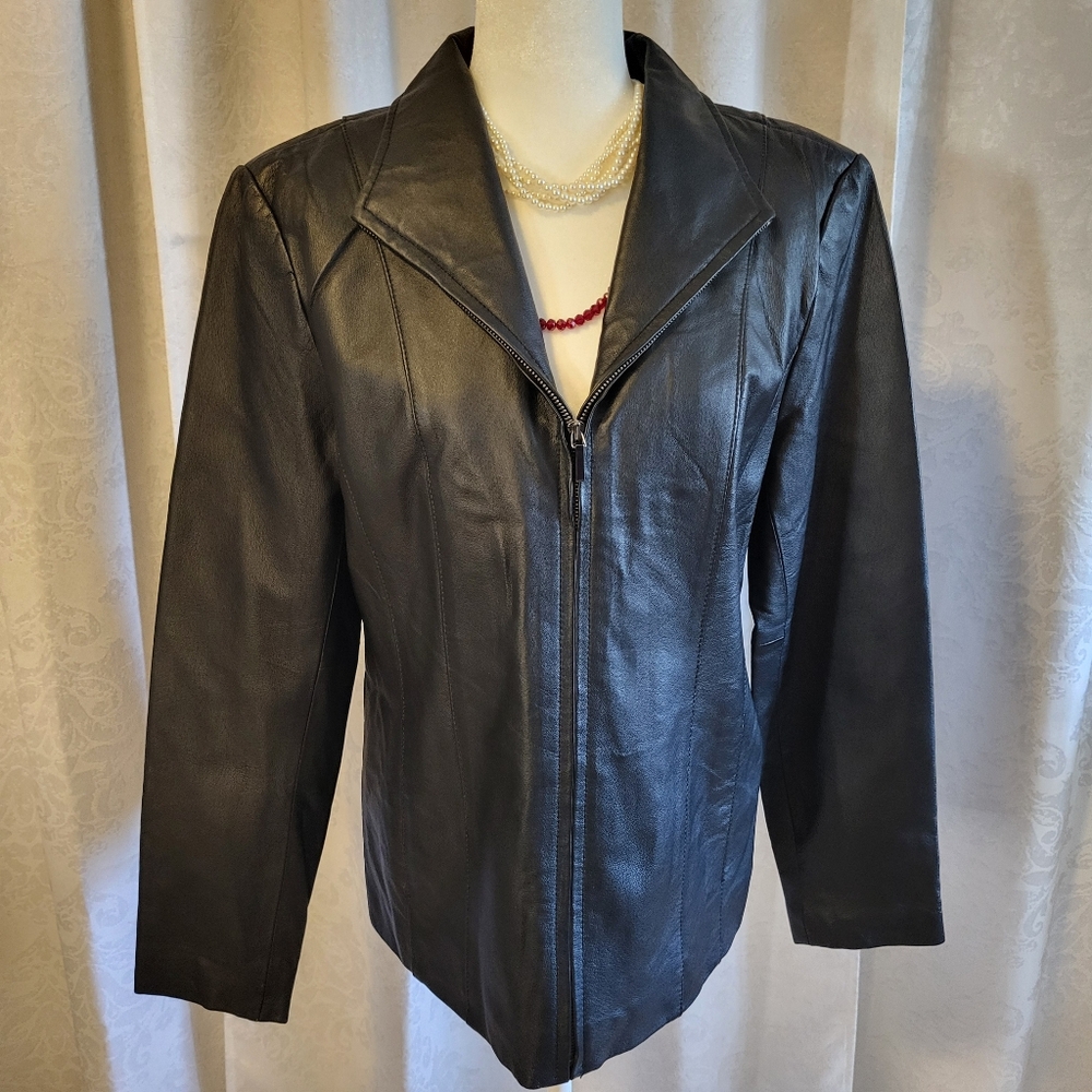 EAST 5TH Ave Women Leather Jacket, Coat, Size M, Black, Classic, Y2K